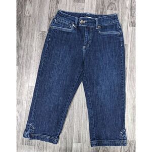 Lee Size 6 Medium Just Below Waist Embroidered Denim Blue Jeans Capris